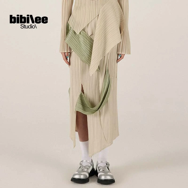 【凡希亚同款】BIBILEE24秋冬不规则撞色拼接长半裙BBL433