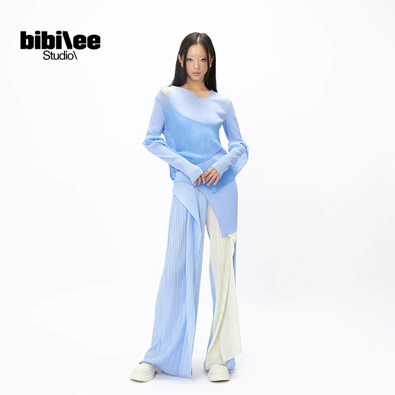 BIBILEESTUDIO23秋冬 新款拼接不对称拼接设计小众褶皱上衣BBL197