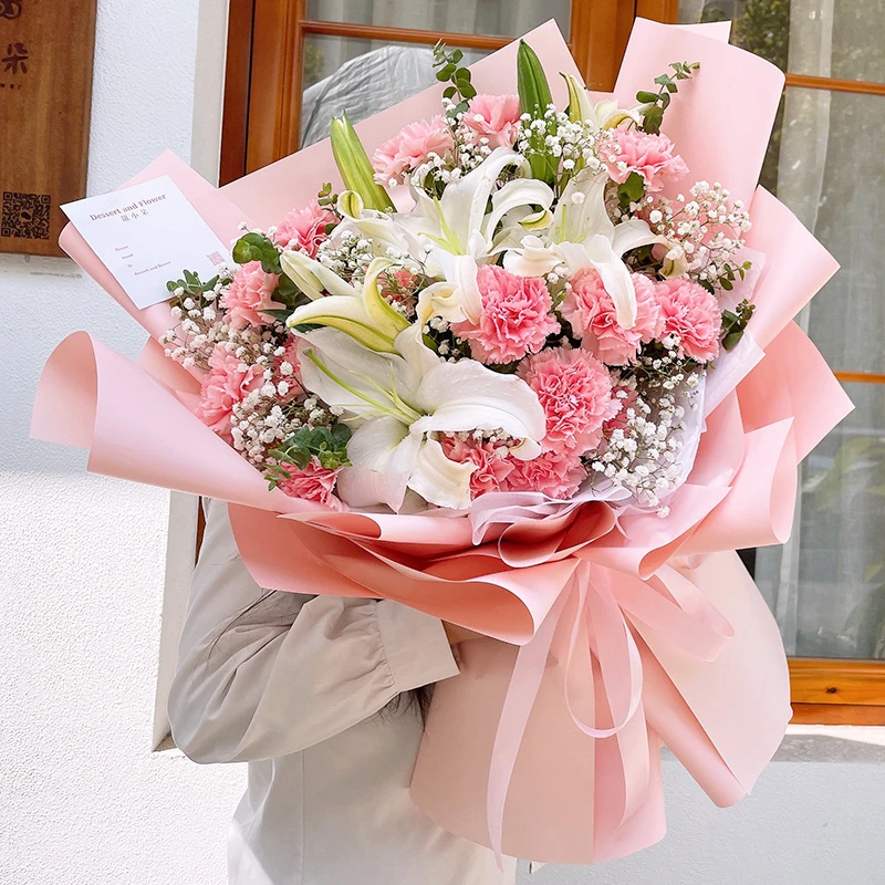 康乃馨香水百合真花束鲜花速递全国同城免费配送长辈妈妈生日花店