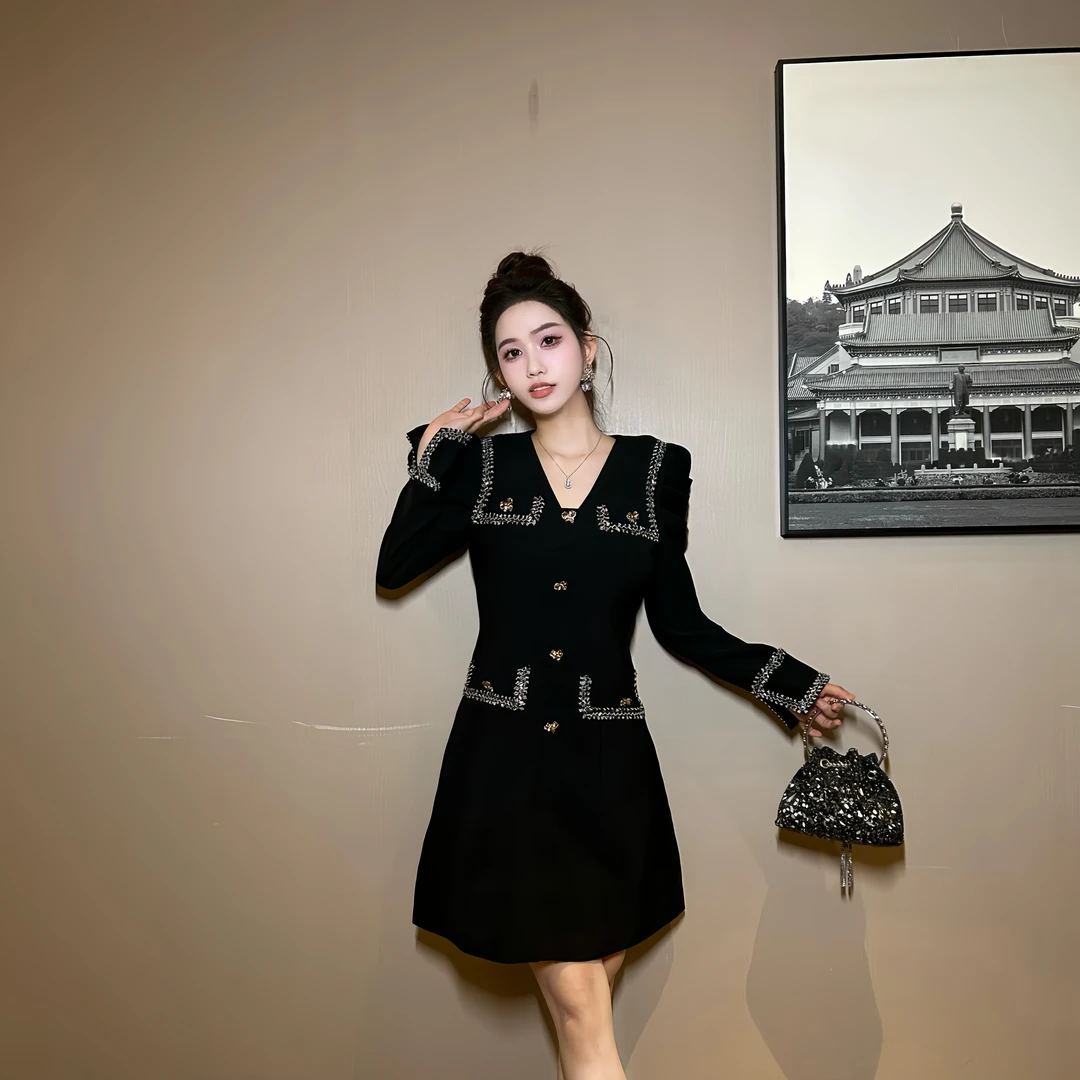 【时时原创】设计师气质优雅女神范法式轻奢时尚名媛宴会连衣裙9952