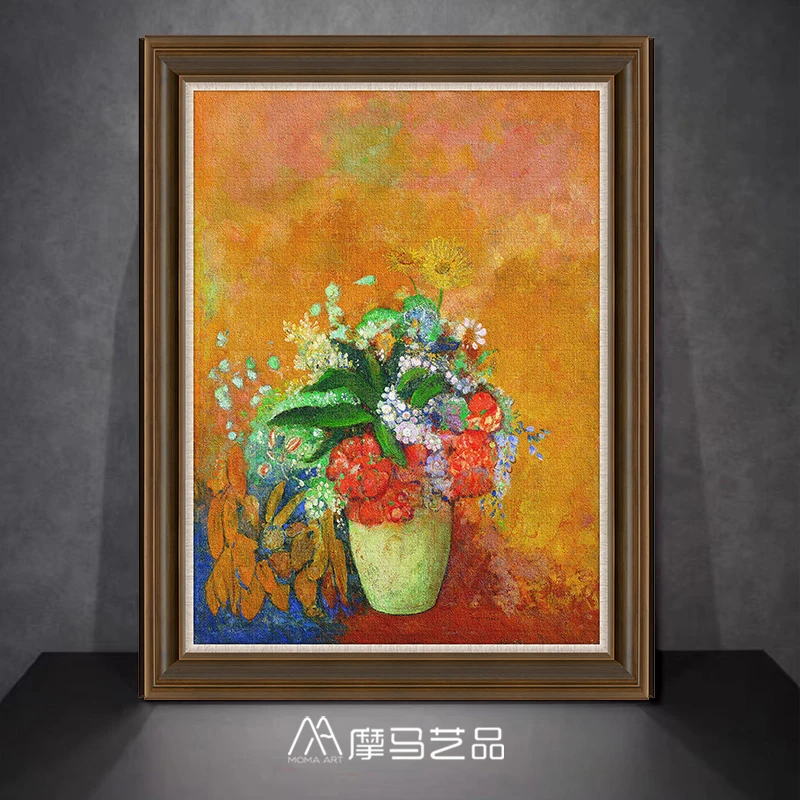 摩马艺品雷东油画《瓶花》欧美式客厅玄关现代装饰画餐厅过道挂画