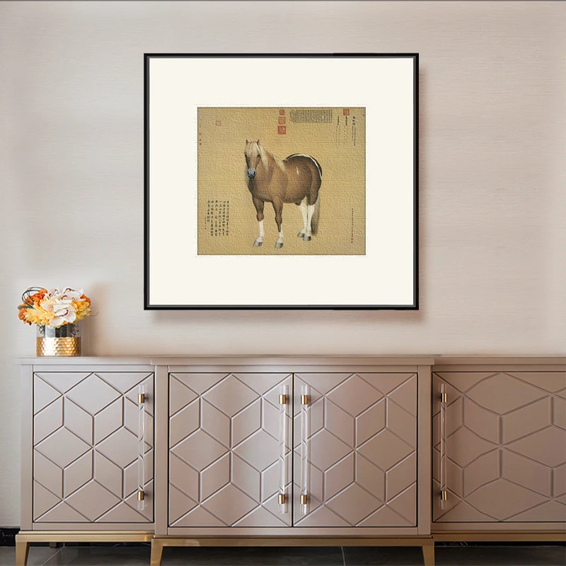 摩马艺品郎世宁雪点雕 玄关办公书房背景墙装饰挂画高清原作版画