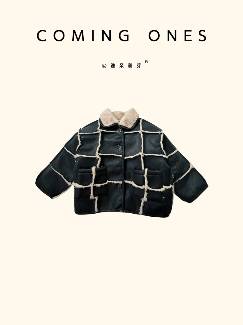 安可馨 冬款女童黑色拼片外套 28608