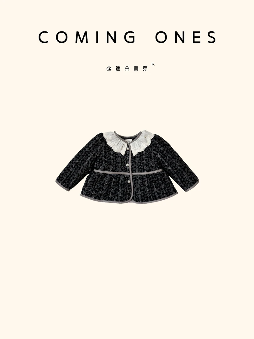 逸朵美芽COMING ONES 冬款女童黑色花边复古棉衣 HC-8610