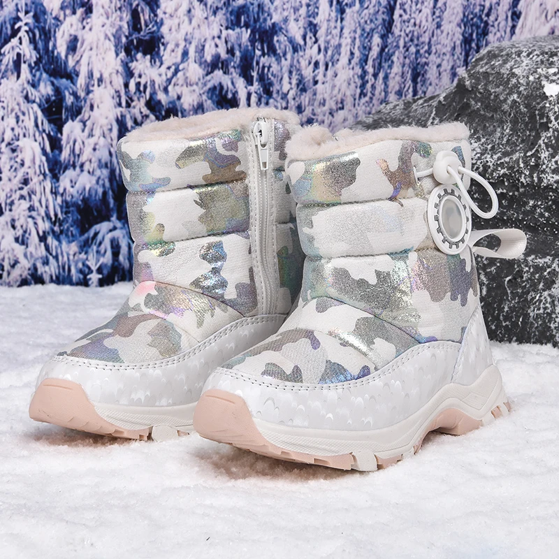 ABC BEES女童雪地靴冬季2024新款儿童加绒保暖棉靴防滑耐磨大棉鞋