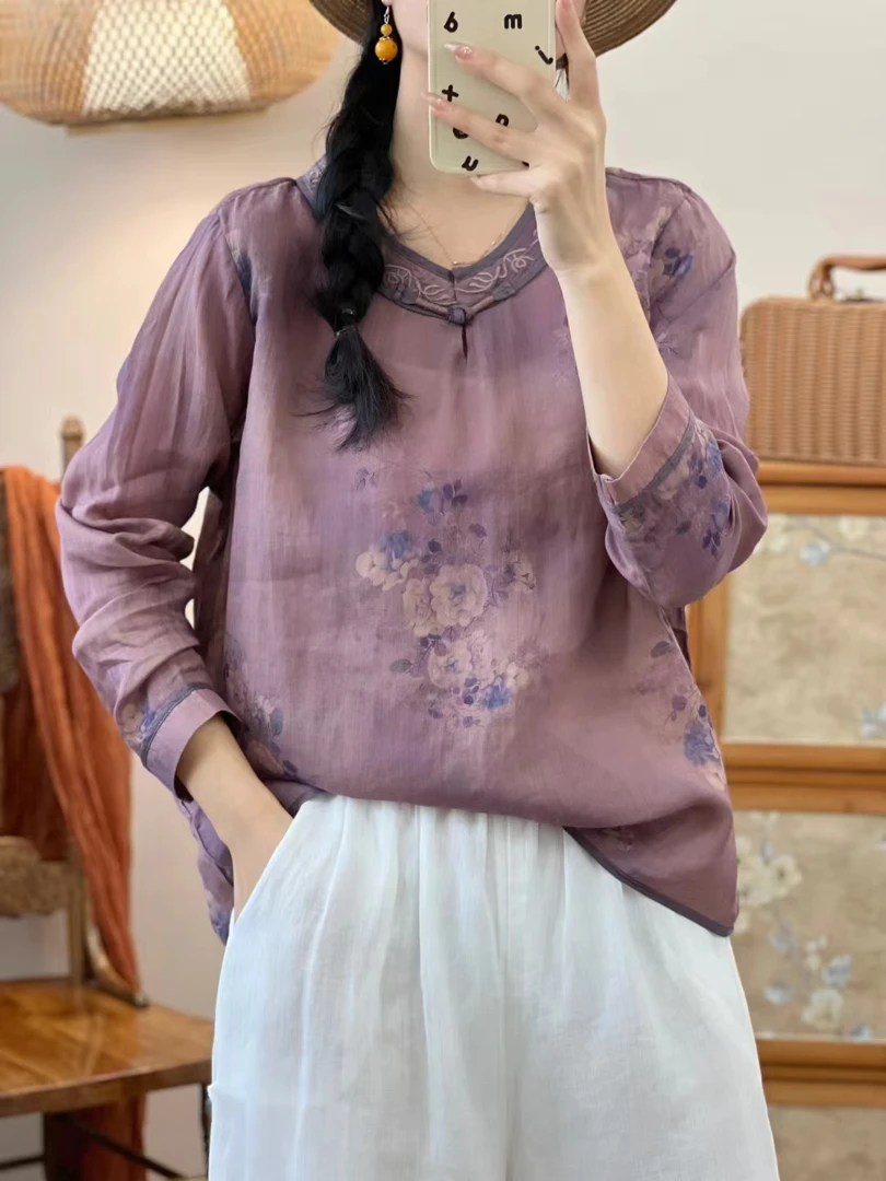 早秋新品宽松显瘦文艺复古休闲设计感【苎麻】长袖套头衫