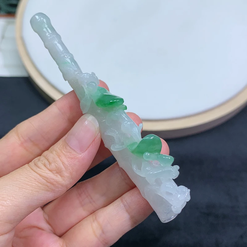 缅甸天然A货翡翠烟嘴 烟斗 99.5*22.8*8.8mm26.70g