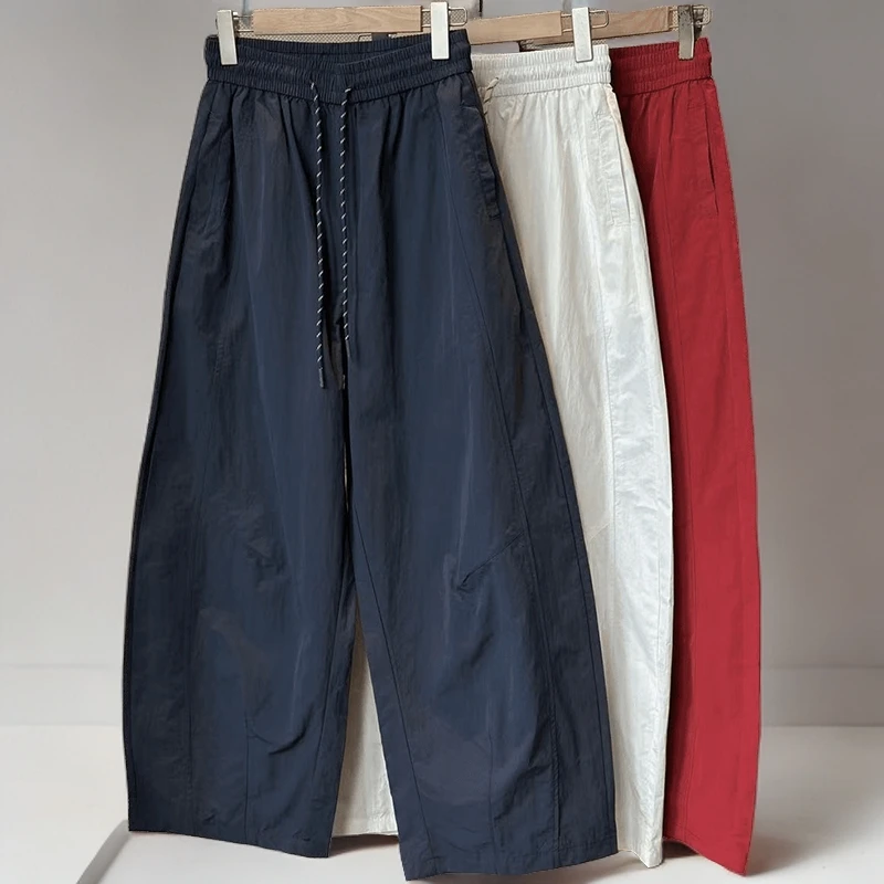 2025夏季薄款透气高腰抽绳阔腿裤女宽松休闲裤子显瘦显高气球裤子