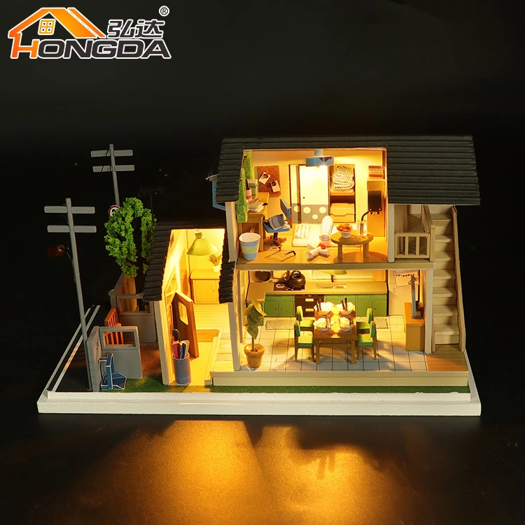 弘达diy小屋小手办山野原墅玩具娃娃屋创意微缩场景沙盘房子