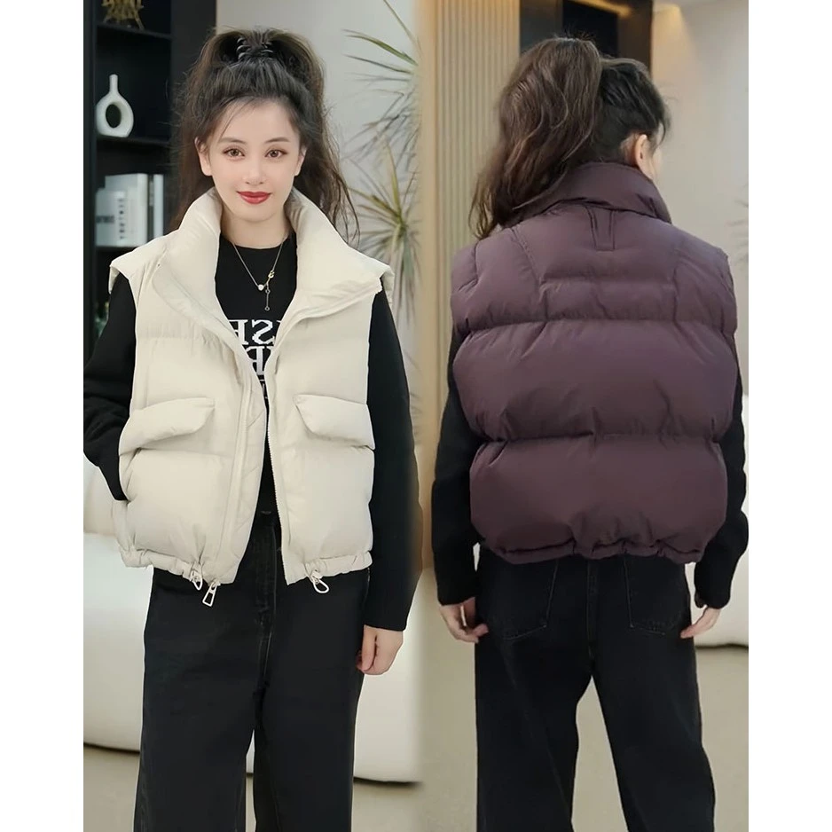 欧货2023秋冬季新款时尚马甲女立领坎肩短款保暖马夹小个子背心潮