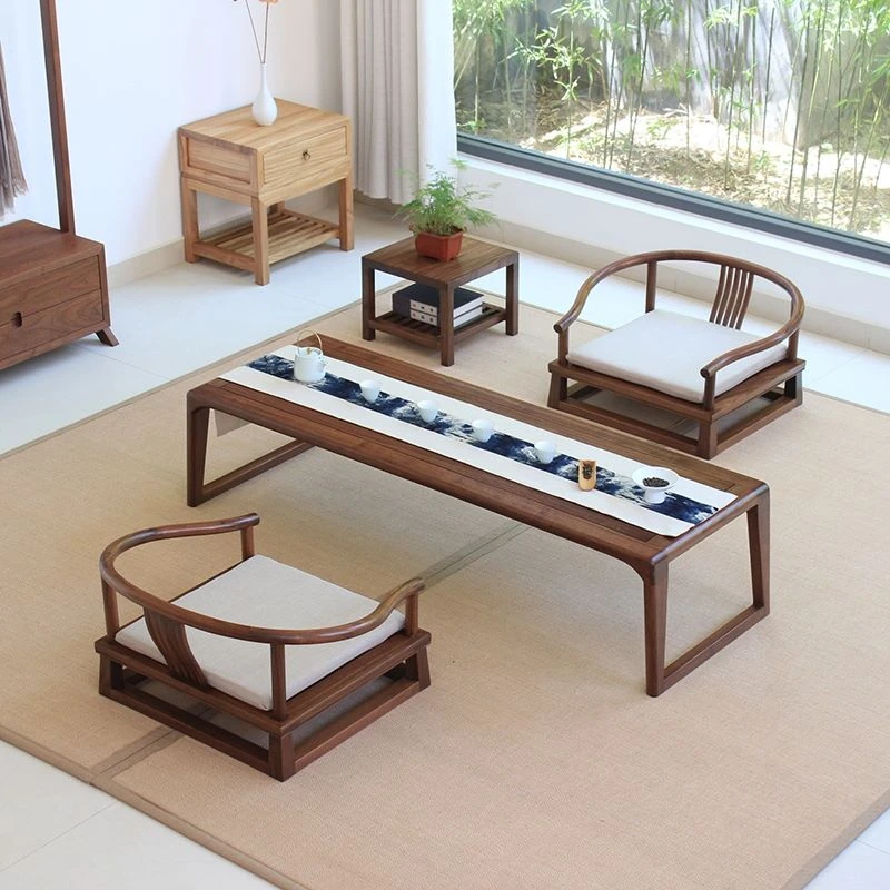 实木榻榻米茶几 阳台矮桌日式飘窗桌现代简约炕几 北美黑胡桃茶桌