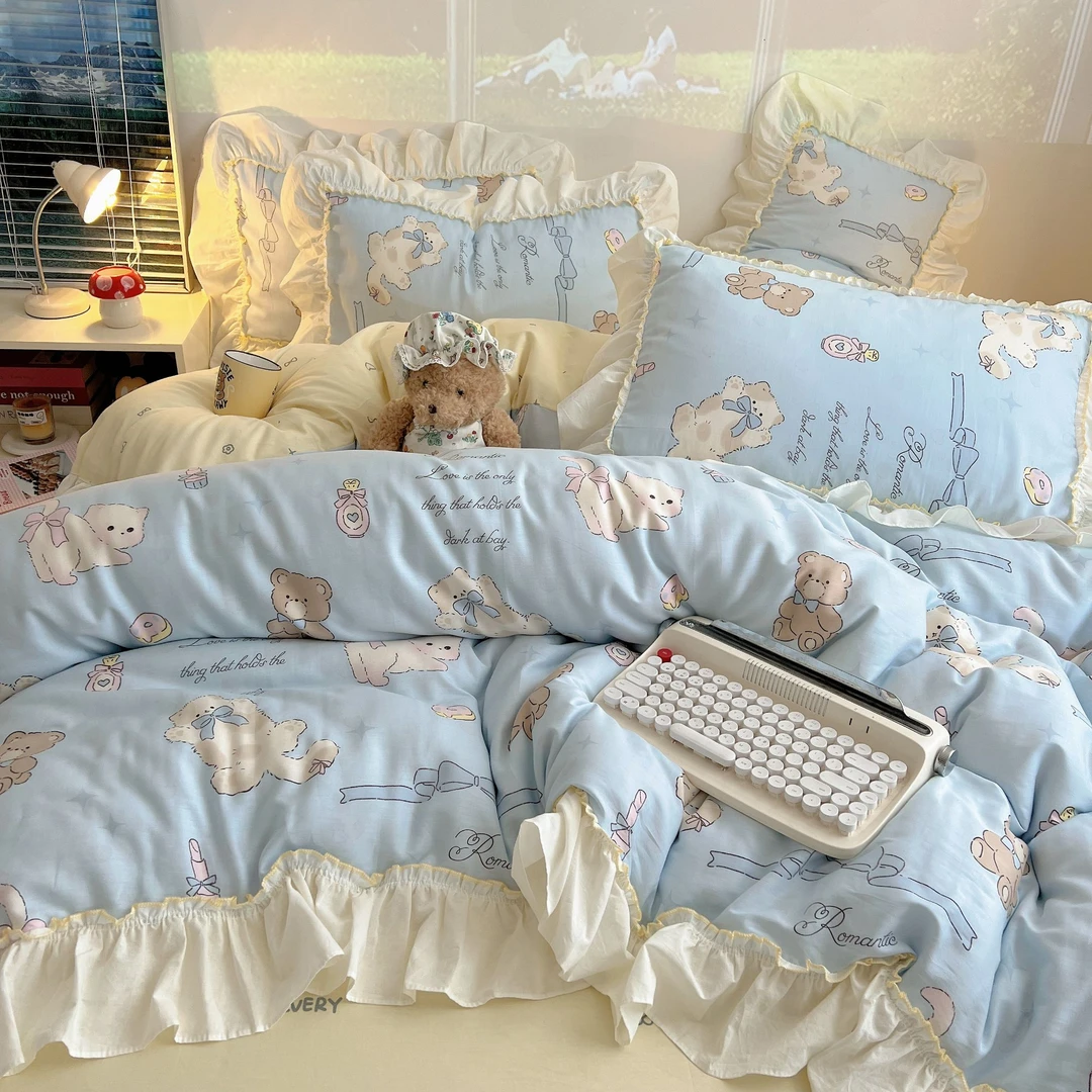 Heart Island【甜心猫咪】ins公主风全棉花边纯棉少女心可爱四件套