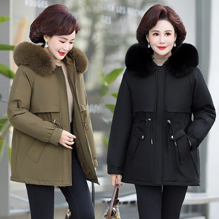 妈妈装棉衣冬季新款中老年女装棉服毛领中长款冬装气质棉袄