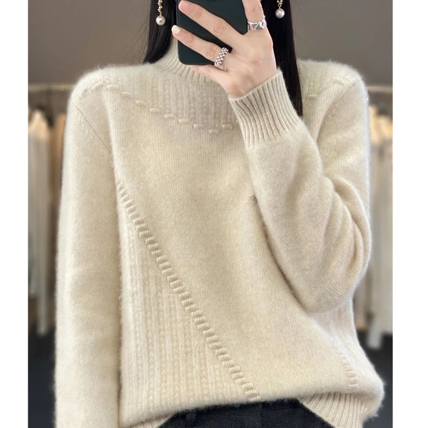 ZHANGLIXI秋冬纯羊毛衫时尚通勤百搭女士宽松纯色YM-QHDMR-D163