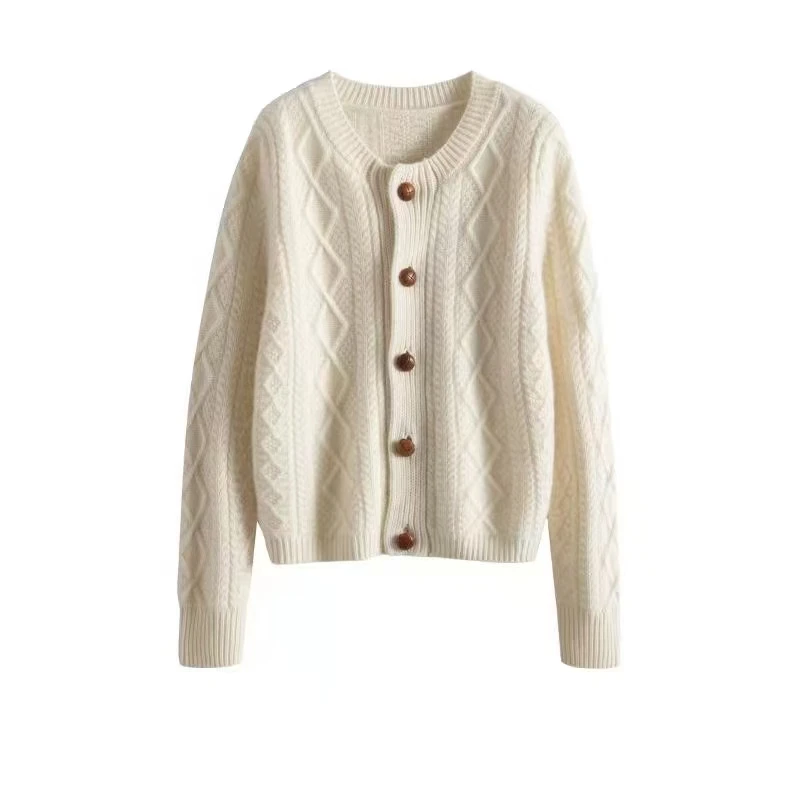 ZHANGLIXI秋冬百搭保暖女士时尚麻花开衫纯羊毛衫YM-QHRH-616