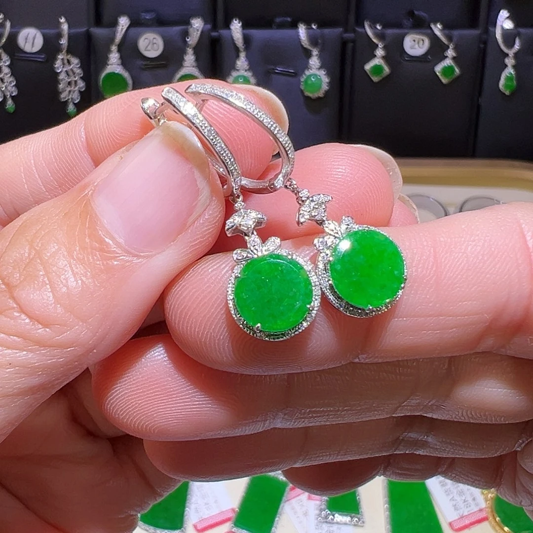 翡翠耳饰18K金镶嵌耳环