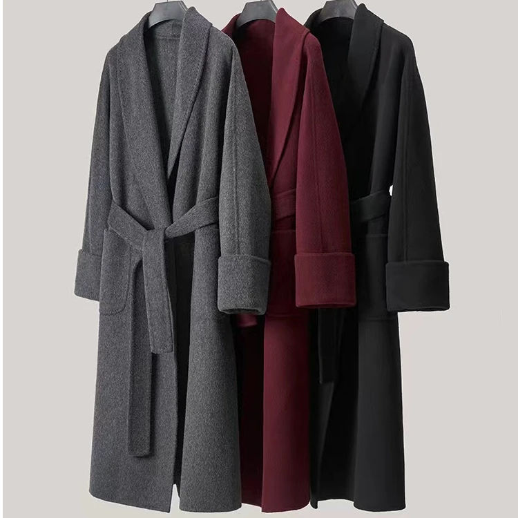 2024大衣10山羊绒70绵羊毛宽松双面青果领长款羊绒大衣