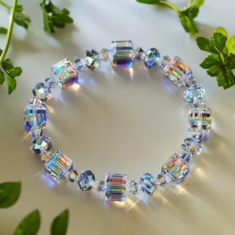 非金属莫桑石手链 奥地利轻奢方糖幻彩水晶手串蓝色小众款百搭
