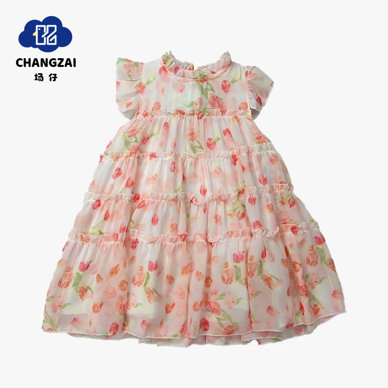 女童连衣裙2025夏装新款时尚碎花裙中小童公主裙宝宝仙女裙