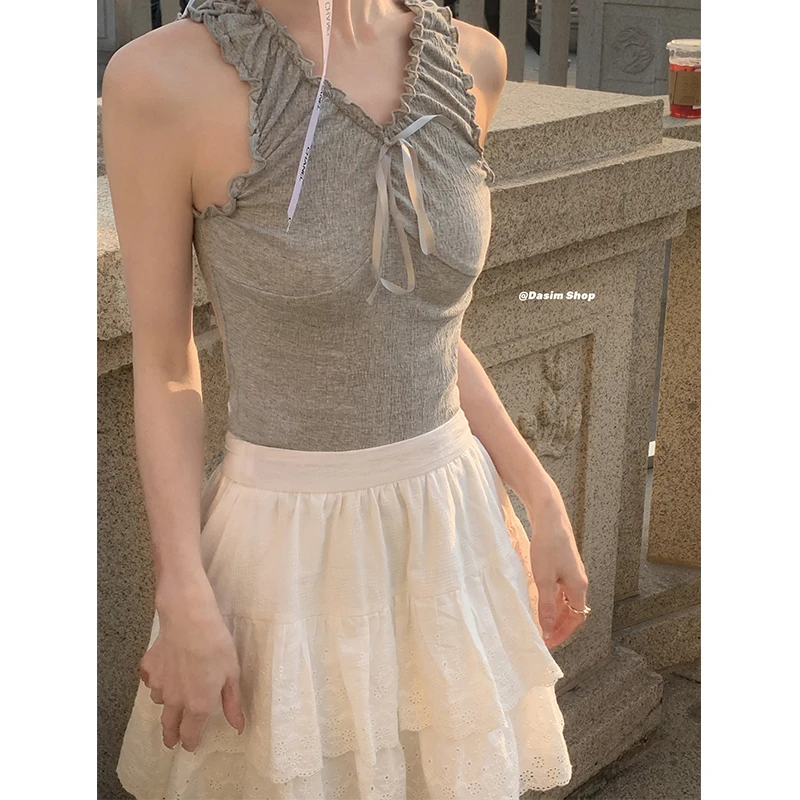 【青青】吊带背心女内搭木耳边蝴蝶结绑带夏季穿搭打底衫1565