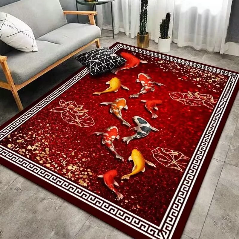 红色九鱼图140*200厘米新中式客厅沙发茶几地毯