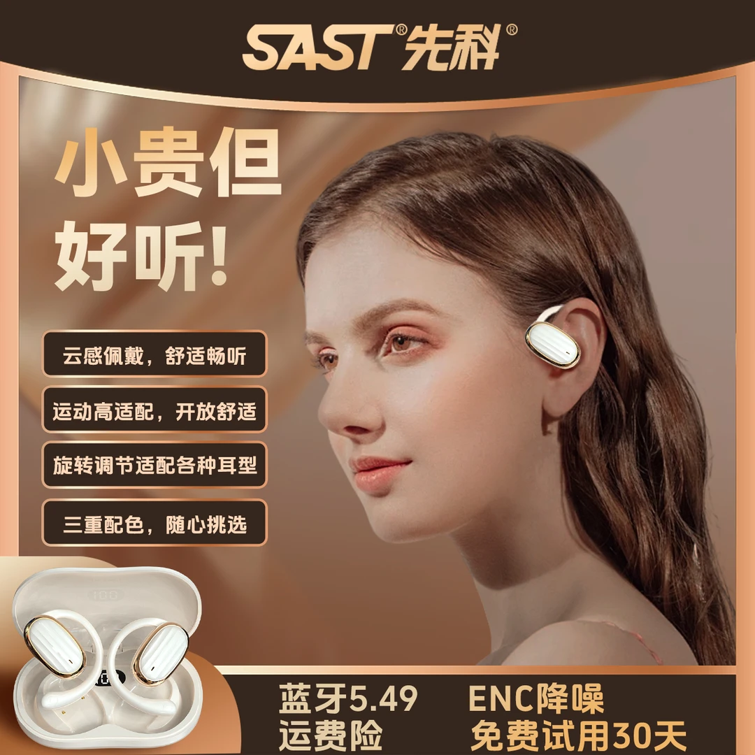 SAST/先科挂耳式无线蓝牙耳机超长续航降噪通话跑步旋转通用舒适