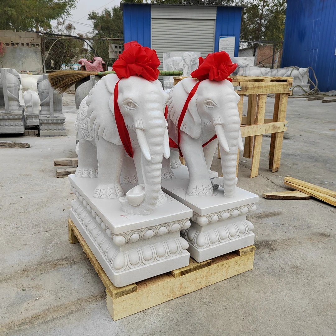 石雕大象一对汉白玉定金链接