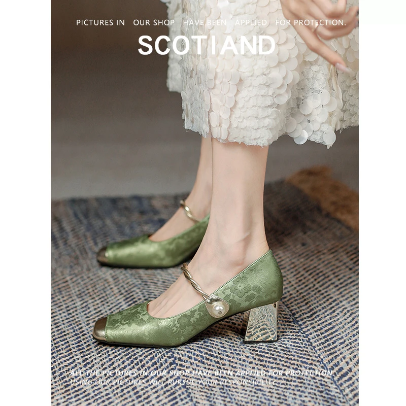 高品质  粗跟高跟鞋气质百搭玛丽珍夏季国风单鞋子方头新中式旗袍