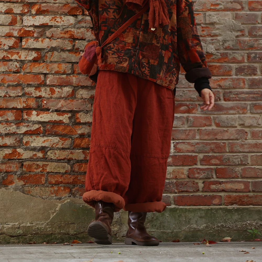 衣路走来原创设计2024秋冬亚麻百搭休闲棉裤 38227