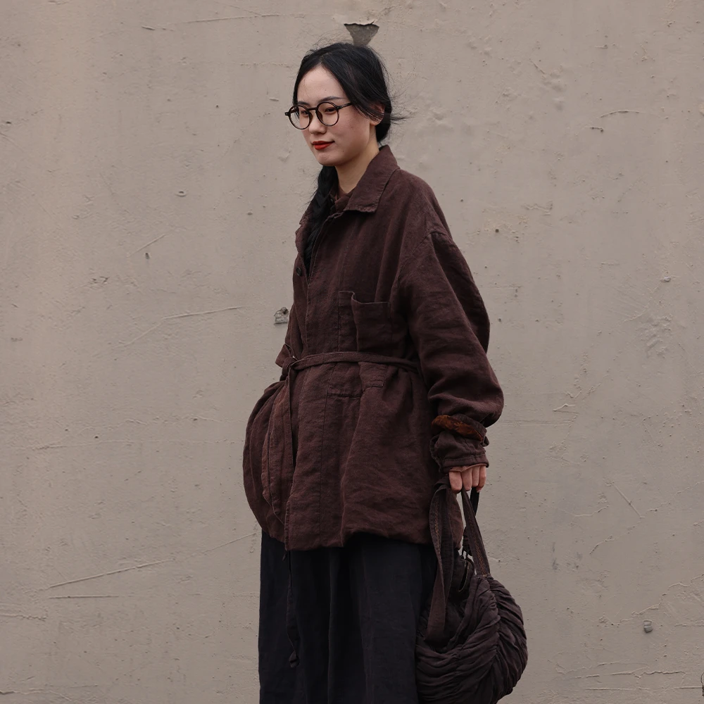 衣路走来原创设计棉麻内外双面做旧文艺外套 D9021