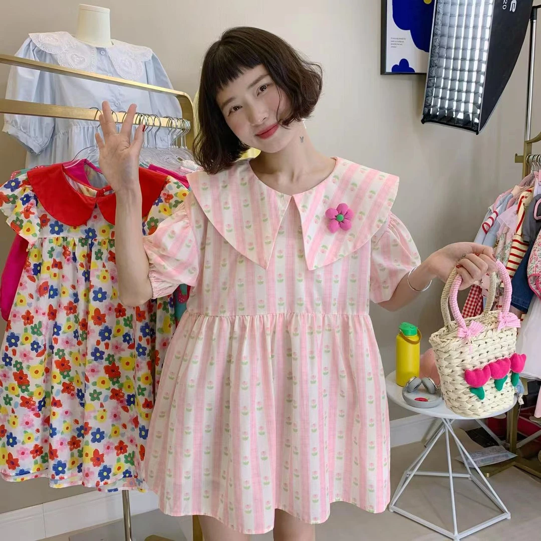 【wyd小樱桃的小棉裙】温柔郁金香 娃娃领纯棉连衣裙