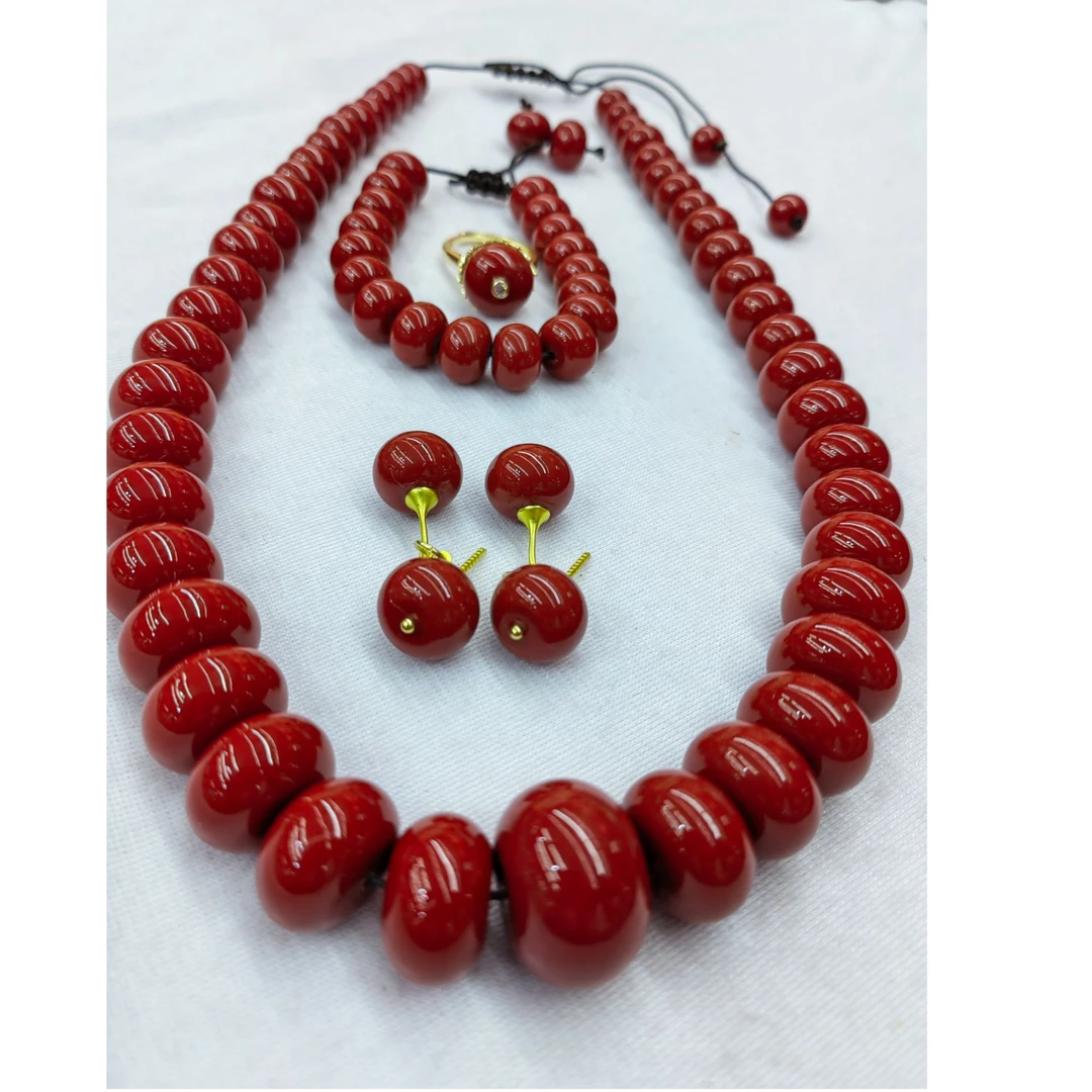 非金属珐琅项链 美国红珊瑚套装