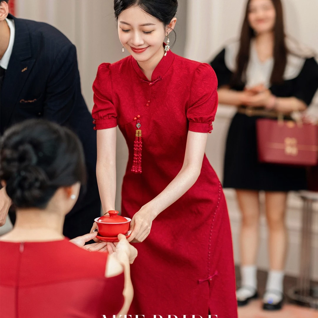 满庭芳【春花吟】小个子新中式回门显瘦旗袍敬酒新娘结婚礼服连衣裙