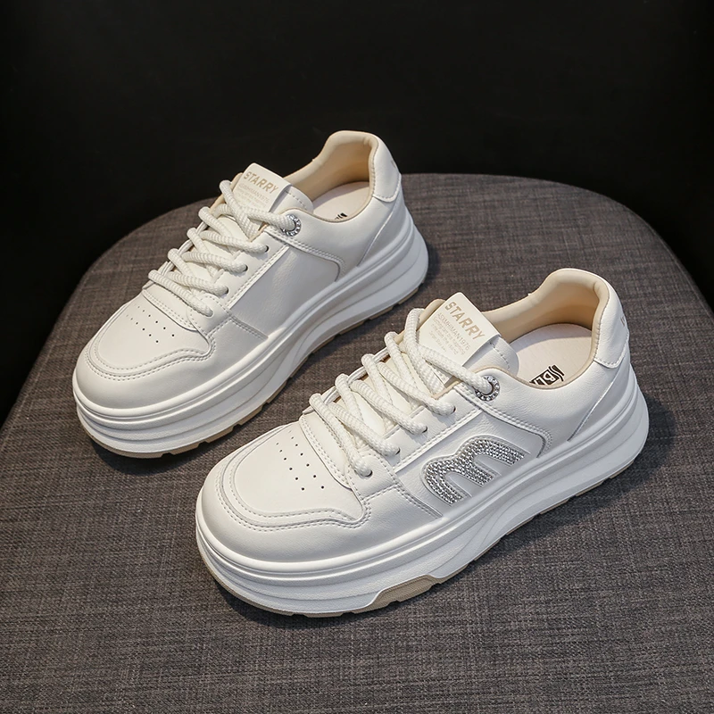 【花本纯】M10小白鞋2024新款舒适百搭平底增高透气真皮品牌女鞋