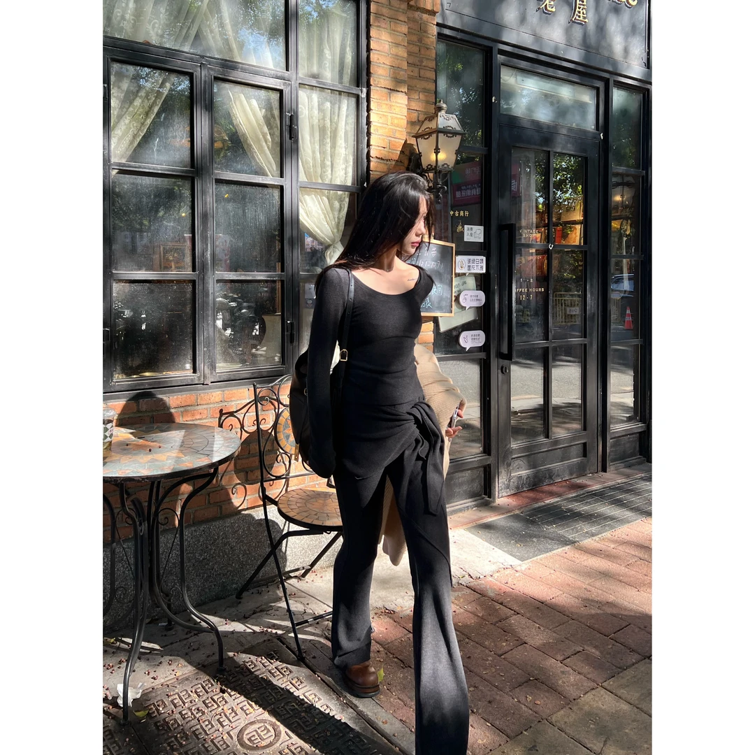 70不是七十【奢华轻暖】秋冬大圆领针织长袖上衣高腰显瘦微喇休闲裤