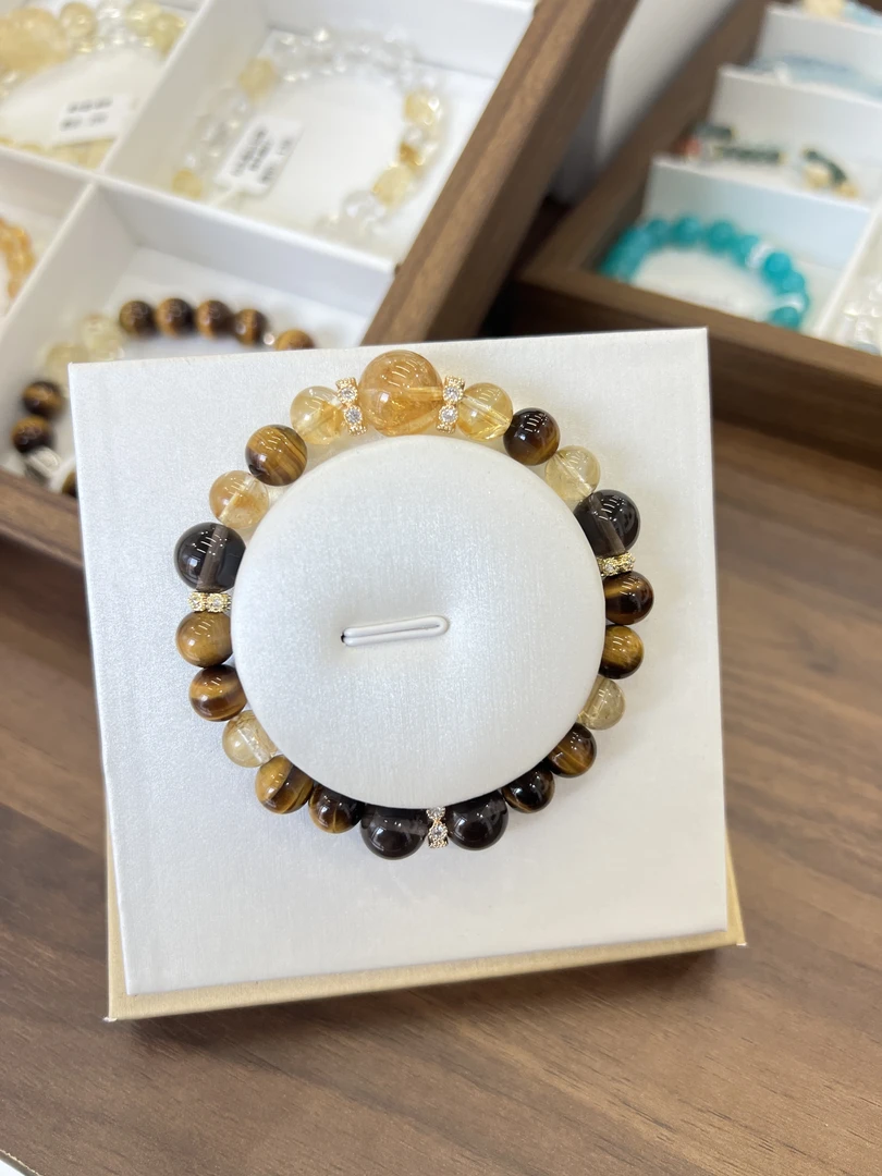 黄水晶 黄虎眼 金虎眼 茶晶单圈时尚手链-814