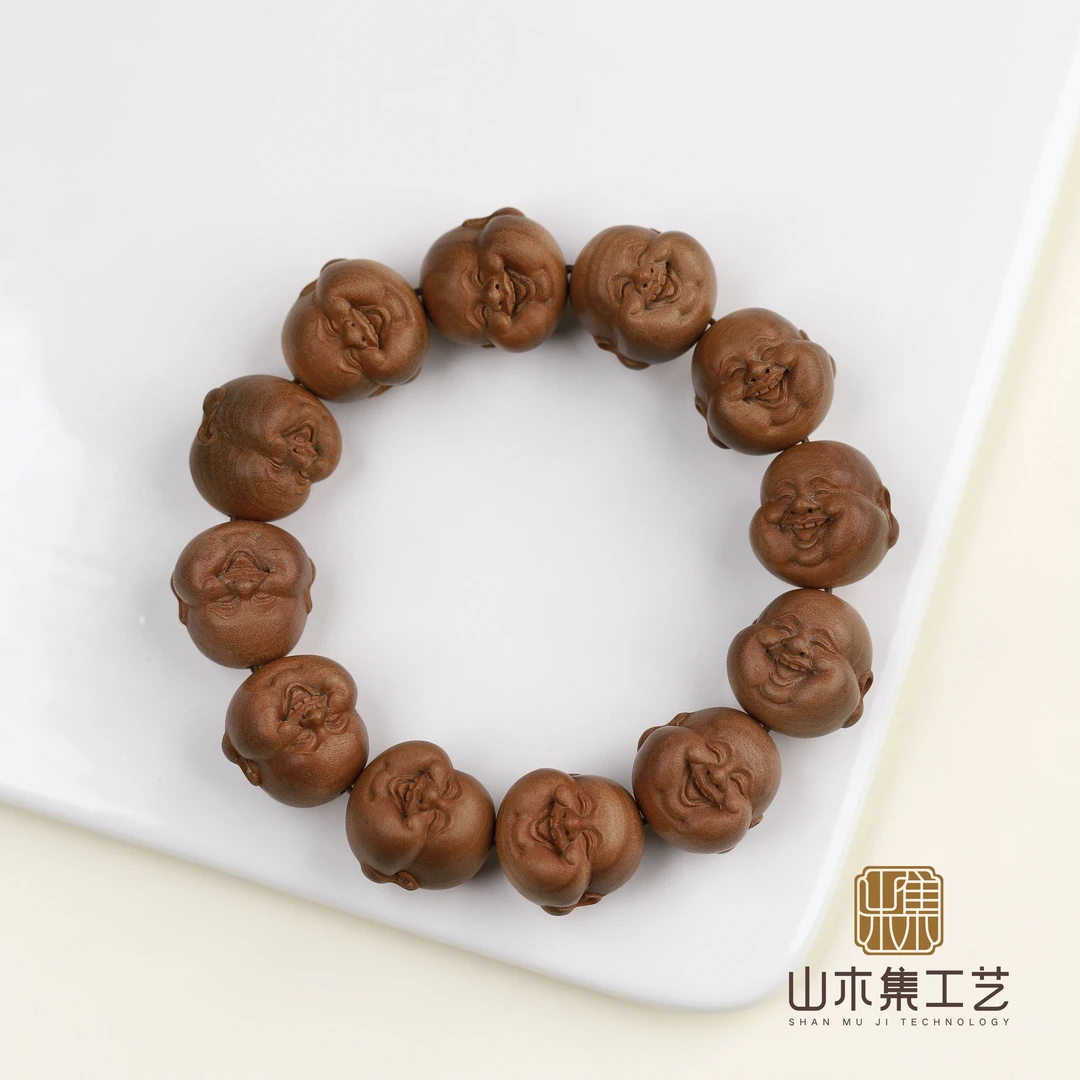 印度正区老山檀香1.9cm黑肉虎皮弥勒手串¥¥【山木集】
