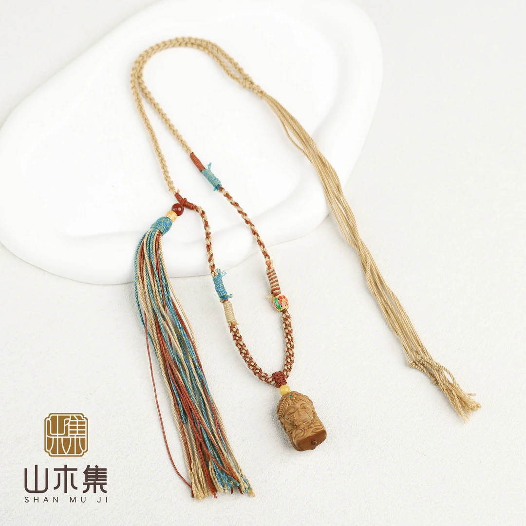 印度老山檀蒙面扎基编绳项链¥【山木集】