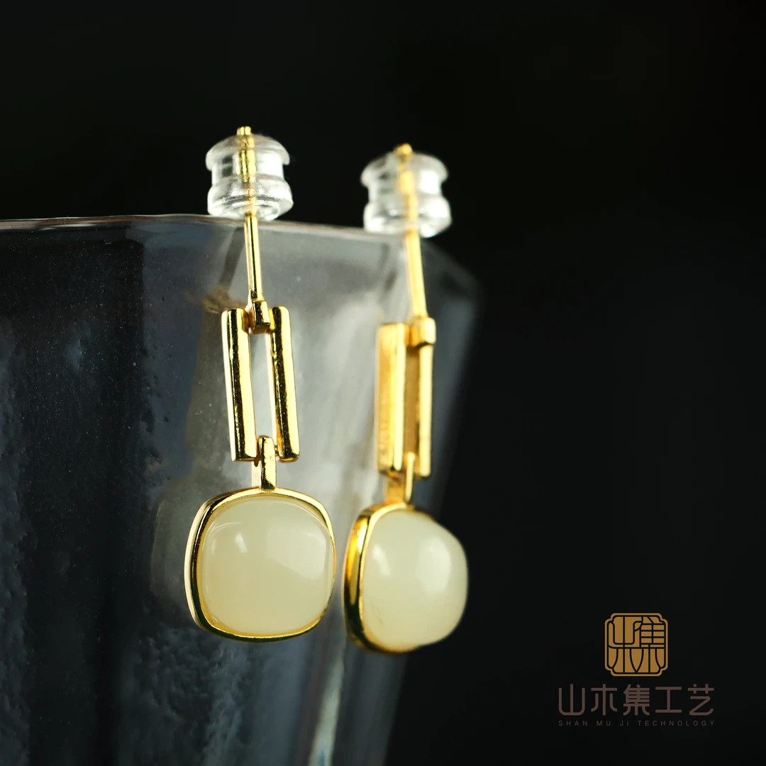 和田玉浅藕耳钉一对（多样性）【山木集】