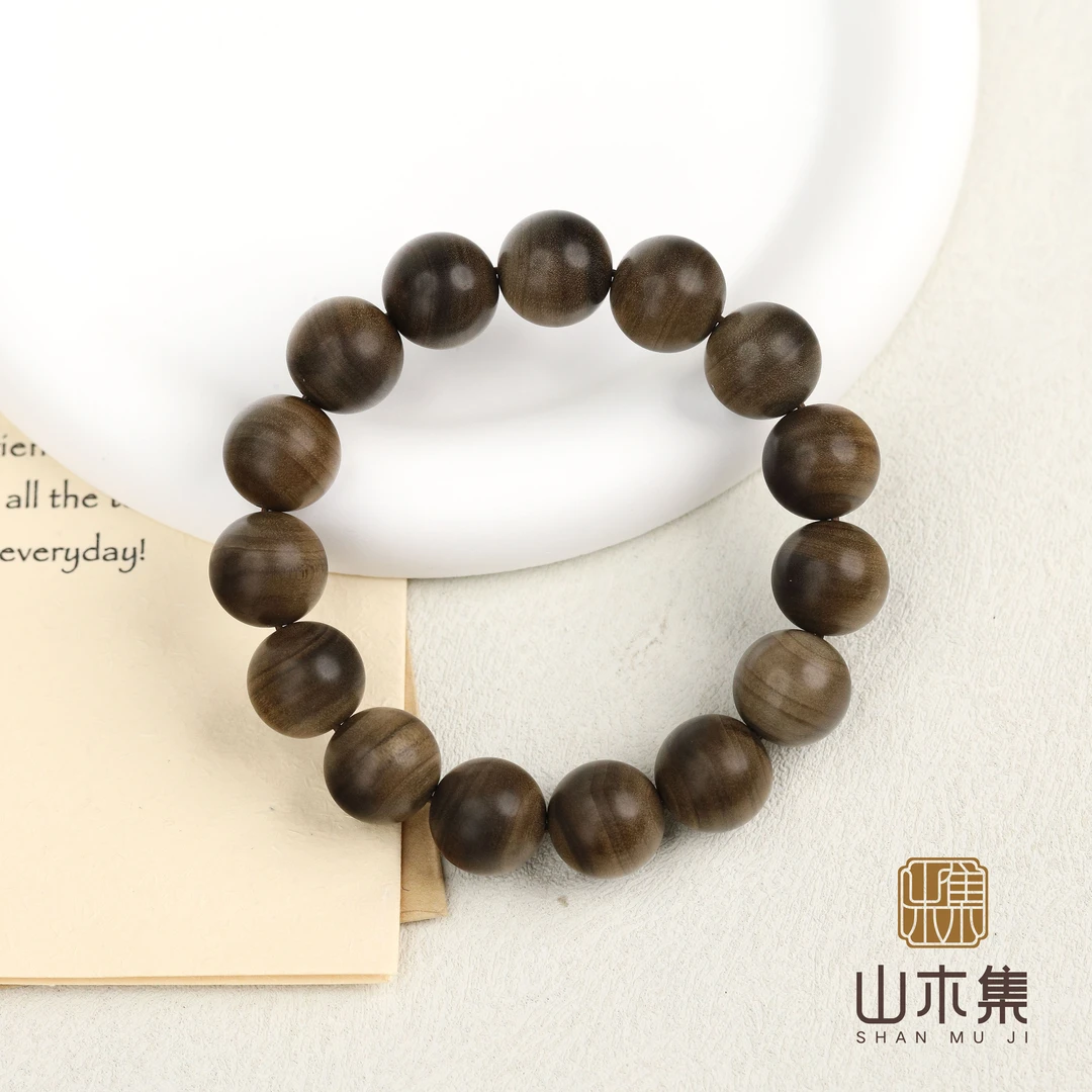 印度老山檀阴沉料1.5单圈手串【山木集】