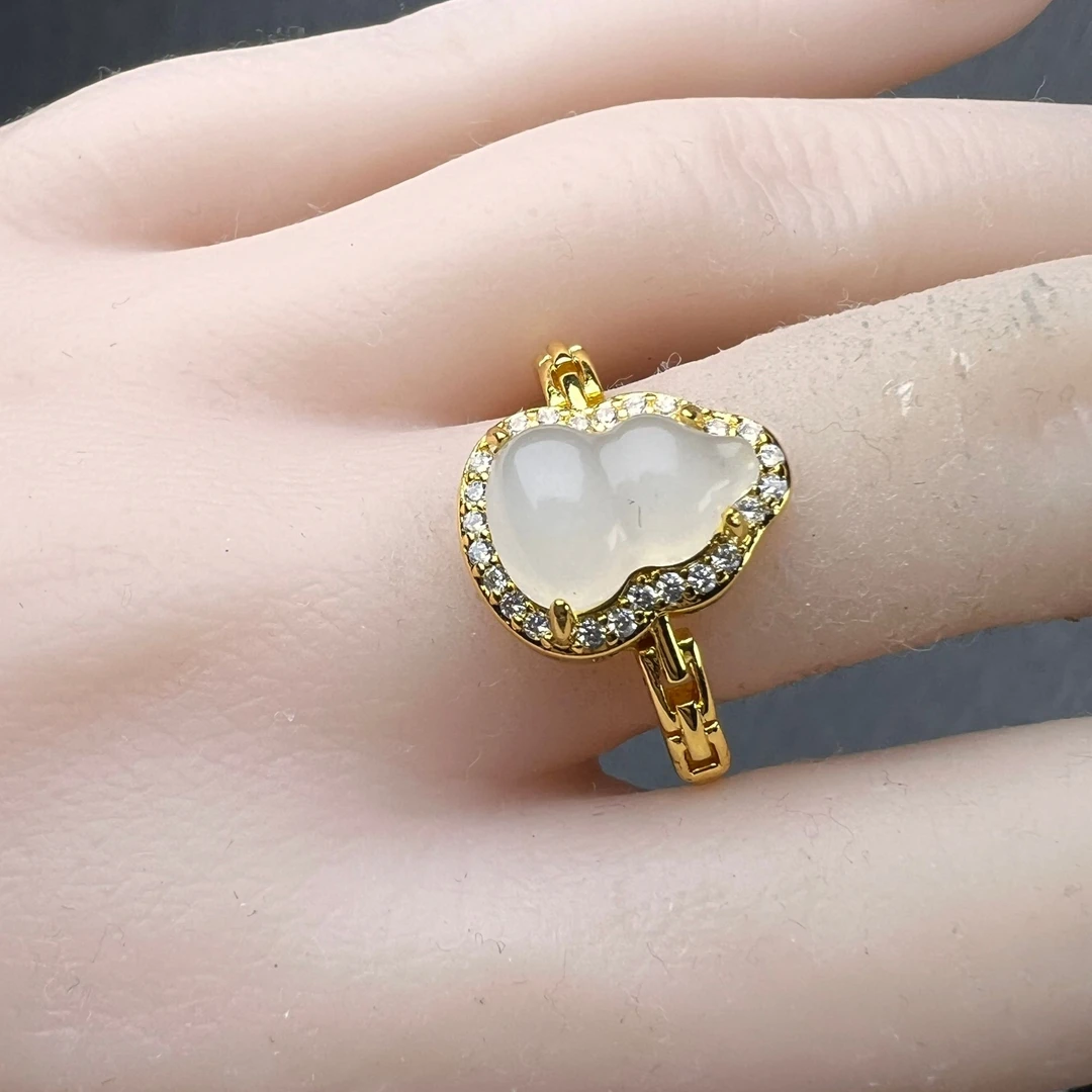 女士天然和田玉冰底葫芦气质轻奢白色时尚简约精致精美镶嵌高冰