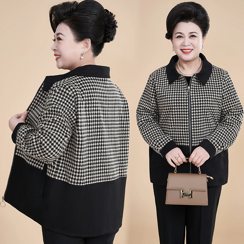 春装外套女2024新款春秋装夹克女装200斤中老年人上衣女大码