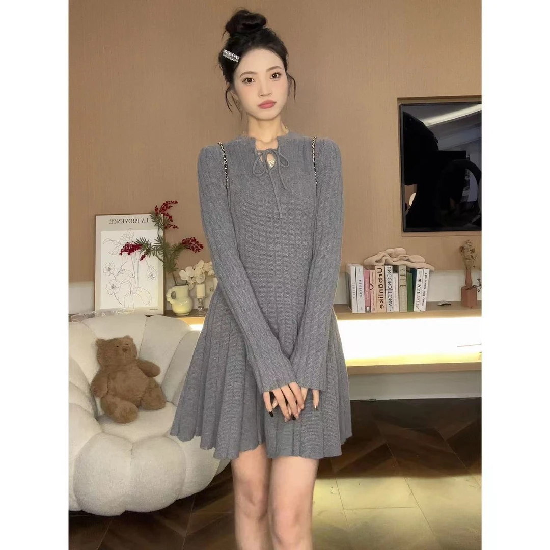 【欧阳喜OYANXI】心软织物秋冬复古收腰显瘦气质长袖针织连衣裙