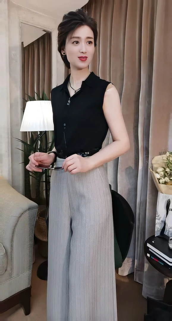 柏澜慧琳【竖条纹直筒裤】显瘦气质网红洋气设计感YG24078-