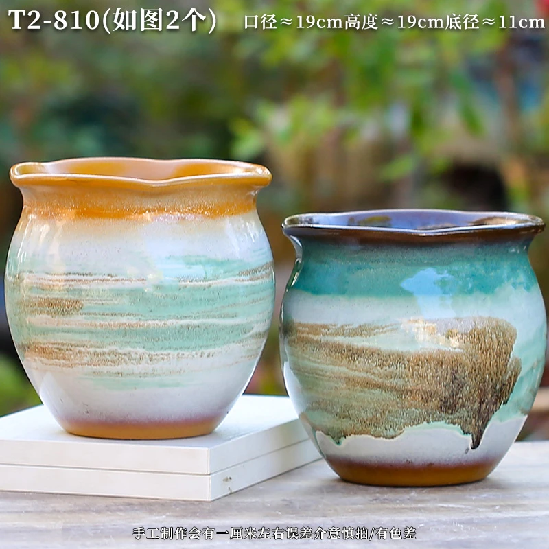 T2-810宜兴粗陶花边口山水花盆室内多肉盆金钱树三角梅盆绿植大盆