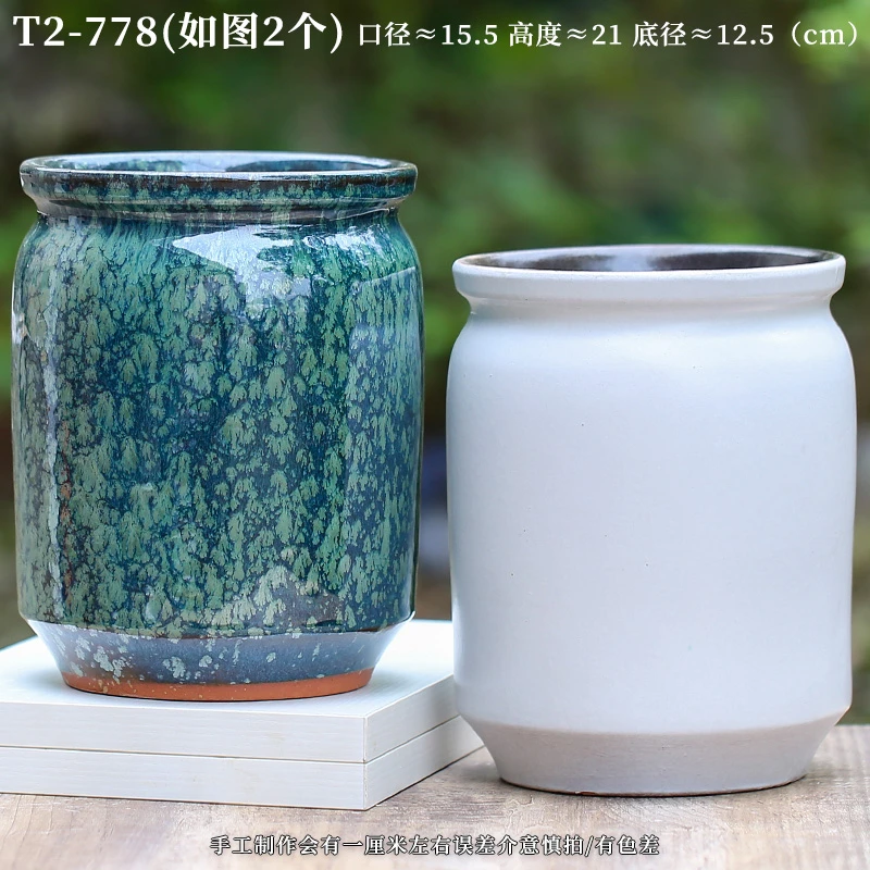 T2-778宜兴粗陶直筒绿植花盆高室内发财树大法师蝴蝶兰盆吊兰大盆