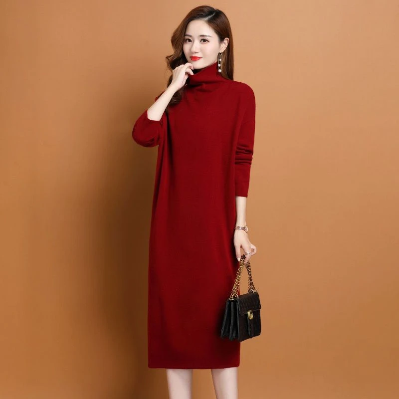 百分百羊毛女连衣裙毛衣秋冬装2023新款宽松外穿中长款保暖加厚
