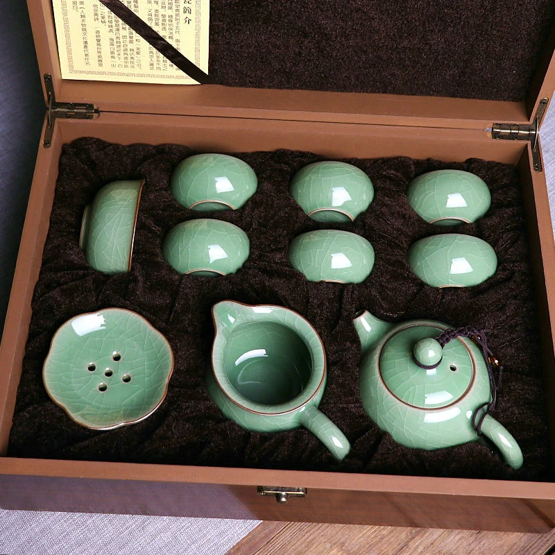 龙泉青瓷创意功夫茶具整套茶杯西施壶茶具礼盒装茶道