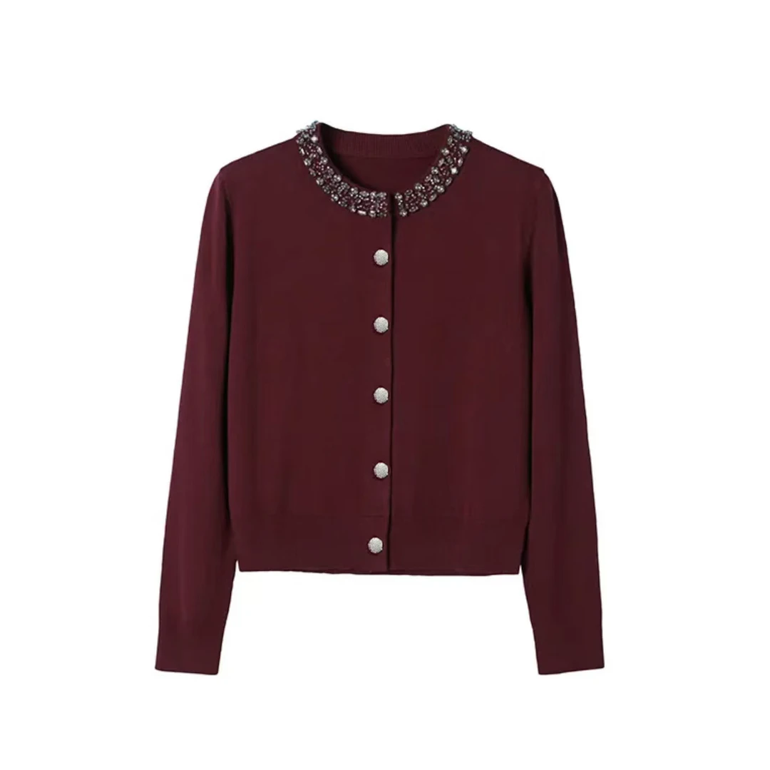 格雷钉珠针织毛衫女秋冬高级小香miu系上衣8896