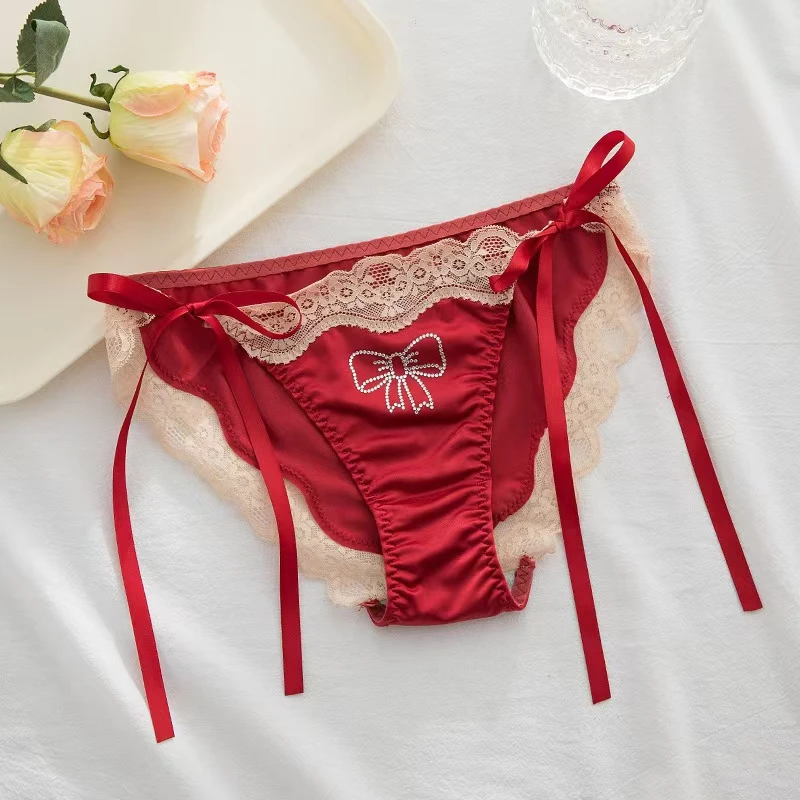 性感蕾丝夏季薄款低腰女士绑带缎面轻奢诱惑女士轻奢女士内裤